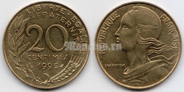 монета Франция 20 сантимов 1995 год