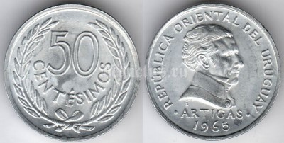 монета Уругвай 50 сентесимо 1965 год