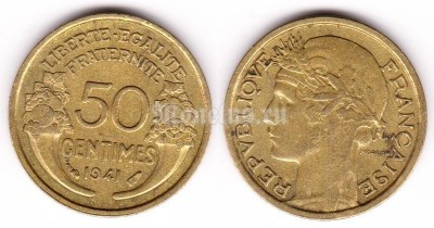 монета Франция 50 сантимов 1941 год