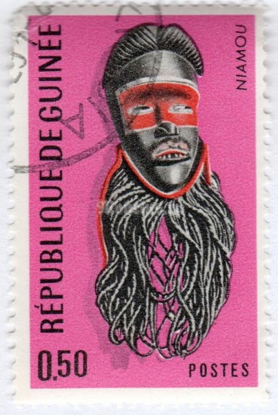 марка Гвинея 0,50 франка "Niamou mask*" 1967 год Гашение