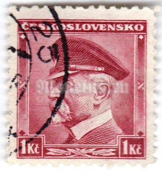 марка Чехословакия 1 крона "Tomáš Garrigue Masaryk (1850-1937), president" 1935 год Гашение