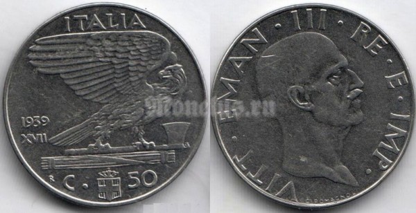 монета Италия 50 чентезимо 1939 год