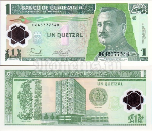 бона Гватемала 1 кетцаль 2006 год пластик