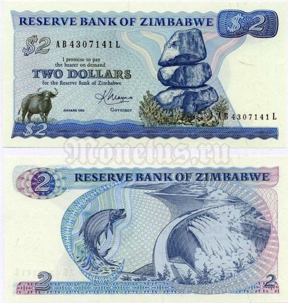 Банкнота Зимбабве 2 доллара 1983 год