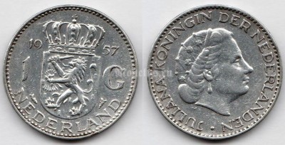 монета Нидерланды 1 гульден 1957 год