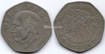 монета Мексика 10 песо 1980 год