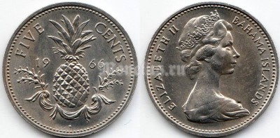 монета Багамы 5 центов 1966 год