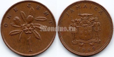 монета Ямайка 1 цент 1969 год