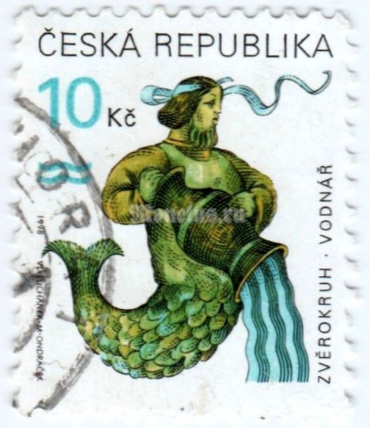 марка Чехия 10 крон "Aquarius" 1998 год гашение