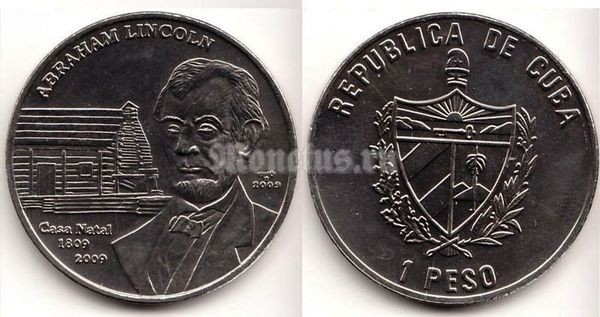 монета Куба 1 песо 2009 год Авраам Линкольн