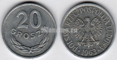 монета Польша 20 грошей 1963 год