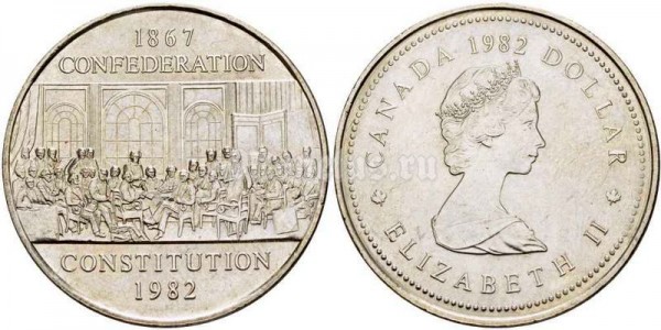 монета Канада 1 доллар 1982 год - 115 лет конституции