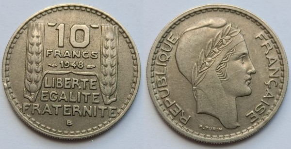 монета Франция 10 франков 1948 год