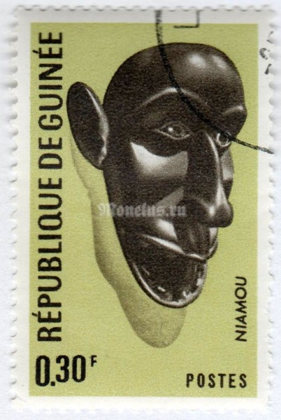 марка Гвинея 0,30 франка "Niamou mask" 1967 год Гашение