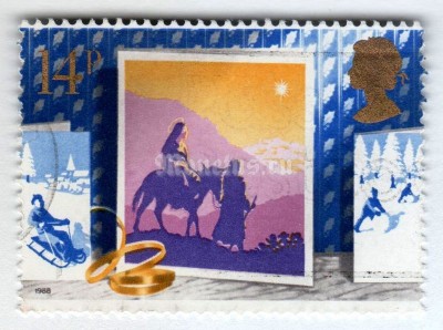 марка Великобритания 14 пенни "Journey to Bethlehem" 1988 год Гашение