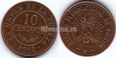 монета Боливия 10 сентаво 2012 год