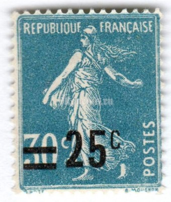 марка Франция 25 сантим "Semeuse camée" 1926 год 