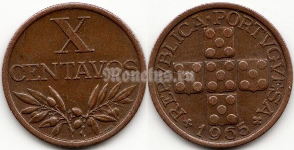 монета Португалия 10 сентаво 1965 год