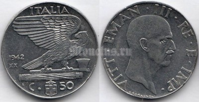 монета Италия 50 чентезимо 1942 год