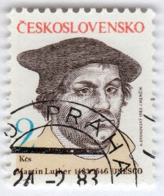 марка Чехословакия 2 кроны "Martin Luther (1483-1546)" 1983 год Гашение