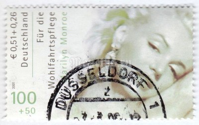 марка ФРГ 100+50 пфенниг "Marilyn Monroe" 2001 год Гашение