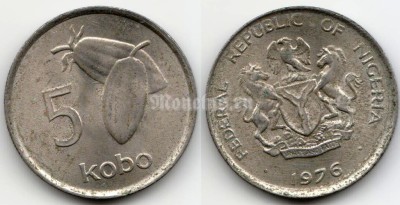 монета Нигерия 5 кобо 1976 года - Плоды какао