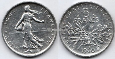 монета Франция 5 франков 1960 год