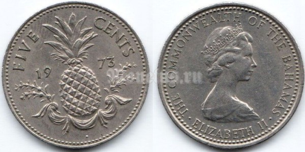 монета Багамы 5 центов 1973 год