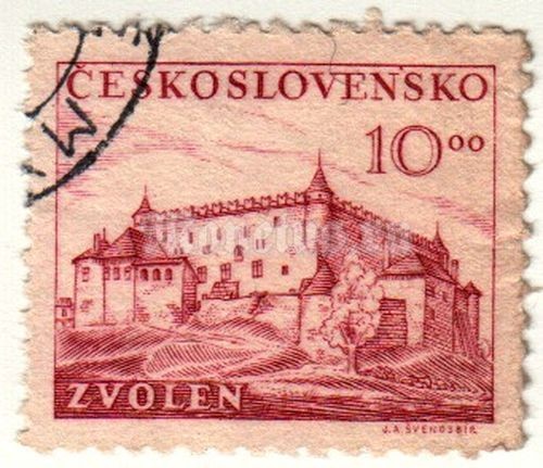 марка Чехословакия 10 крон "Зволенский замок" 1949 год