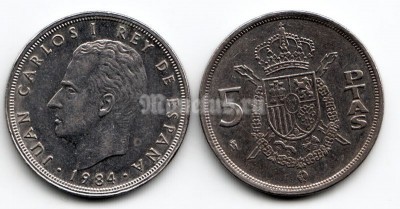Монета Испания 5 песет 1984 год