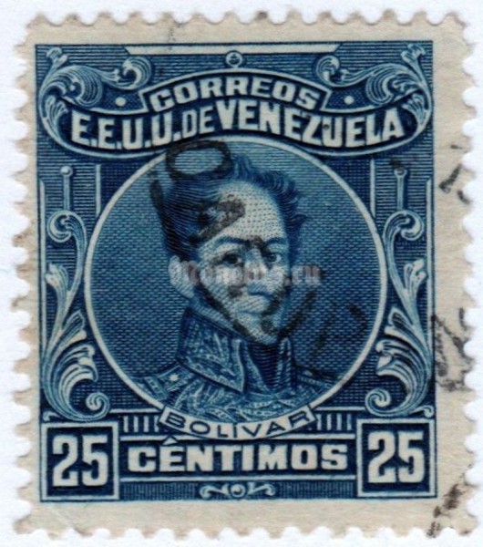 марка Венесуэла 25 сентимо "General Bolivar" 1916 год гашение