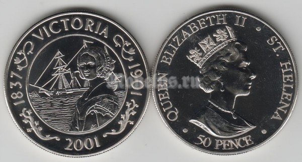 монета Остров Святой Елены  50 пенсов 2001 год королева Виктория