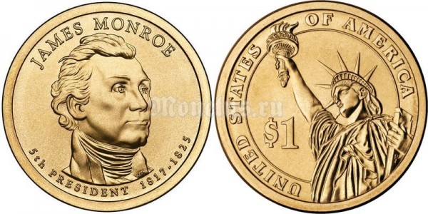 Монета 1 доллар 2008 год Джеймс Монро 5-й президент США
