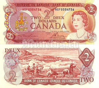 банкнота Канада 2 доллара 1974 год