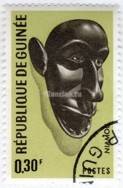 марка Гвинея 0,30 франка "Niamou mask*" 1967 год Гашение