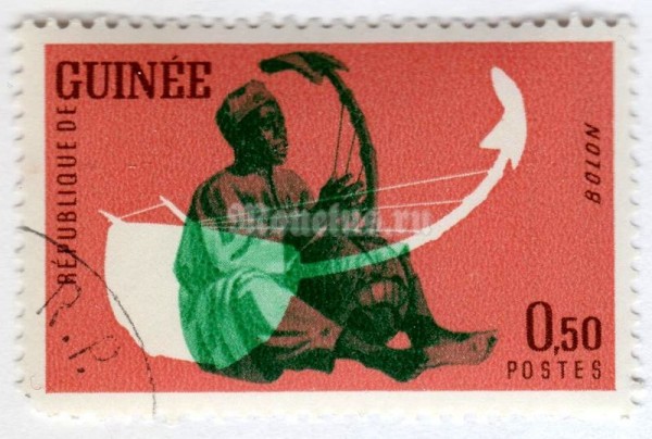 марка Гвинея 0,50 франка "Musical instruments" 1962 год Гашение