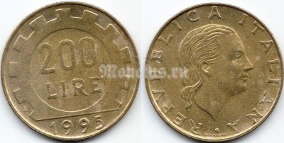 монета Италия 200 лир 1995 год