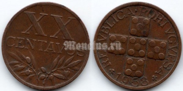 монета Португалия 20 сентаво 1958 год