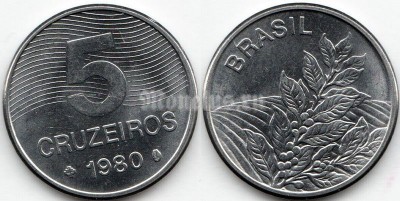 монета Бразилия 5 крузейро 1980 год