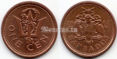 монета Барбадос 1 цент 2007 год