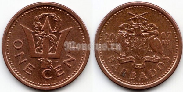 монета Барбадос 1 цент 2007 год