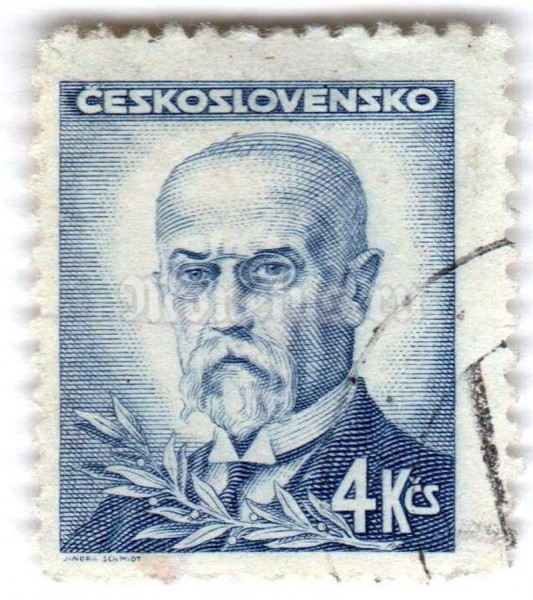 марка Чехословакия 4 кроны "Tomáš Garrigue Masaryk (1850-1937), president" 1946 год Гашение