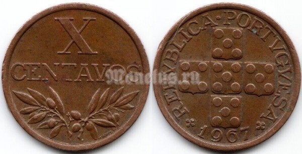 монета Португалия 10 сентаво 1967 год
