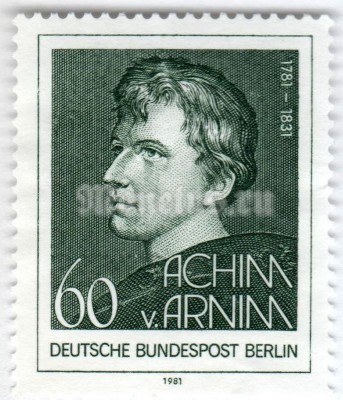 марка Западный Берлин 60 пфенниг "Achim von Arnim (1781-1831)" 1981 год