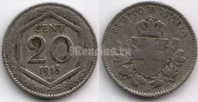 монета Италия 20 чентезимо 1918 год R