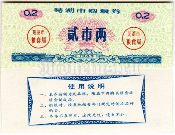 бона для обучения кассиров Китай 0.2 юаней 1983 год