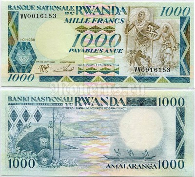 Банкнота Руанда 1000 франков 1988 год