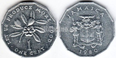 монета Ямайка 1 цент 1980 год