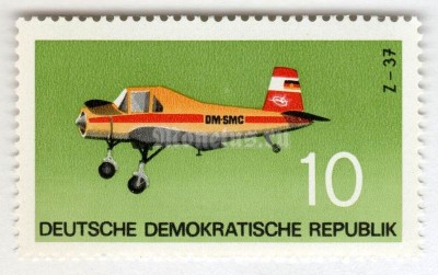 марка ГДР 10 пфенниг "Agricultural Aircraft" 1972 год 