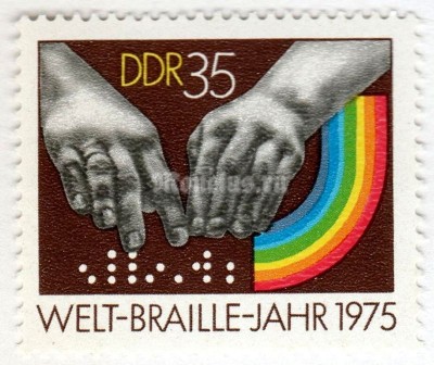 марка ГДР 35 пфенниг "Braillepunkte, hands" 1975 год